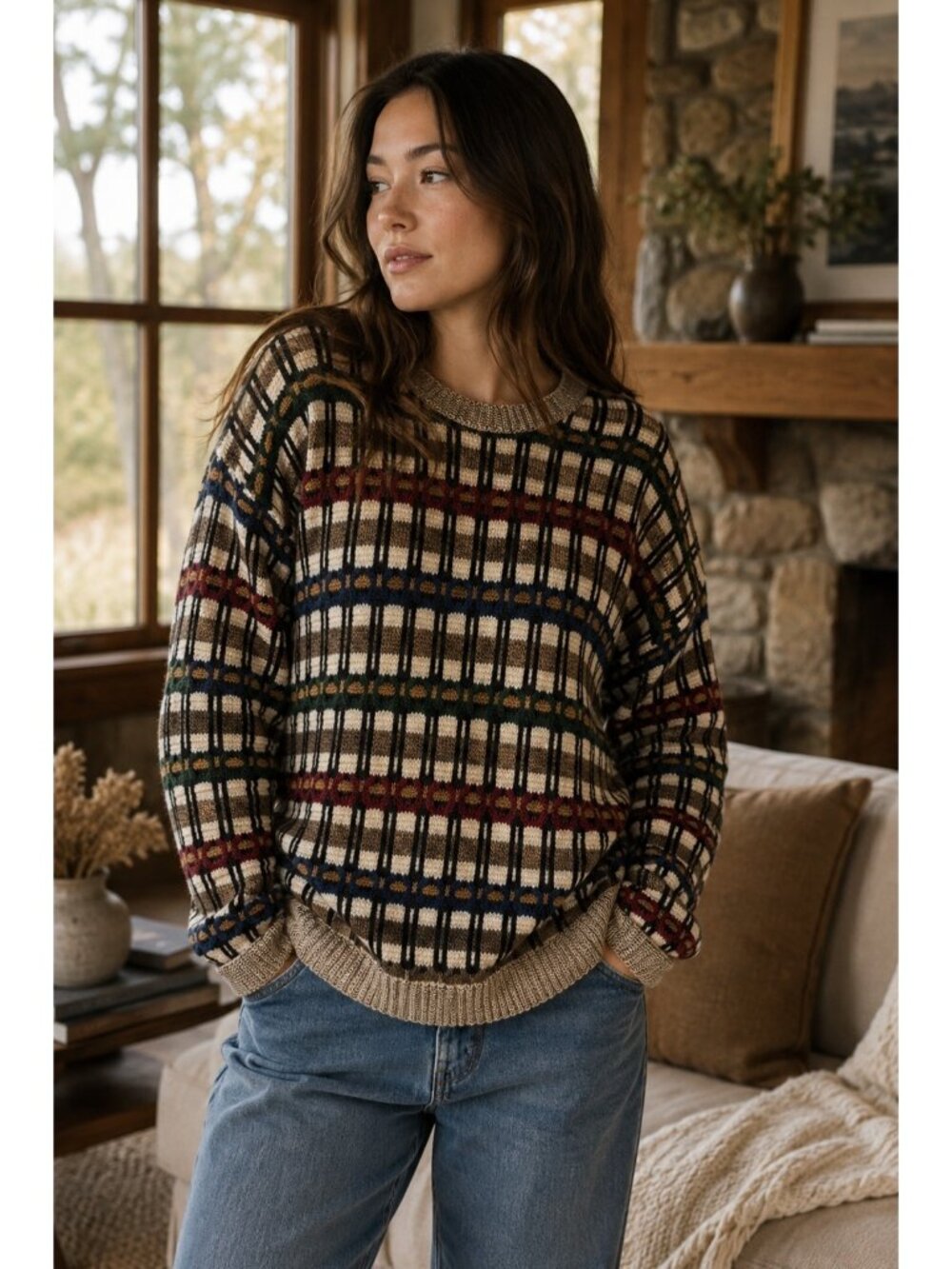 Crossings Women’s Southwestern Geometric Knit Sweater Size Large Vintage